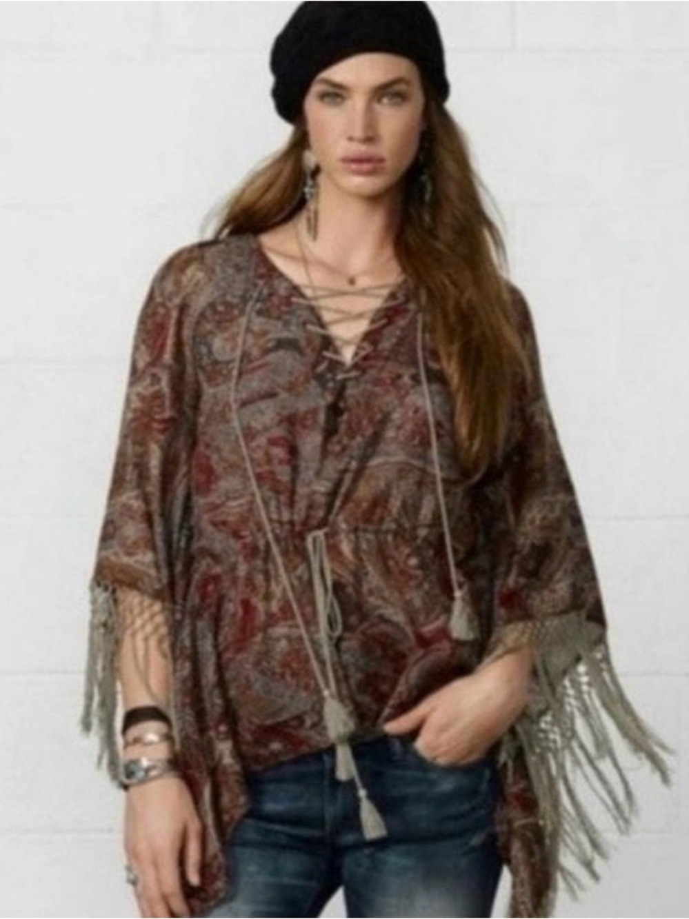 Denim & Supply Ralph Lauren Paisley Lace-Up Fringe Tunic - Brown